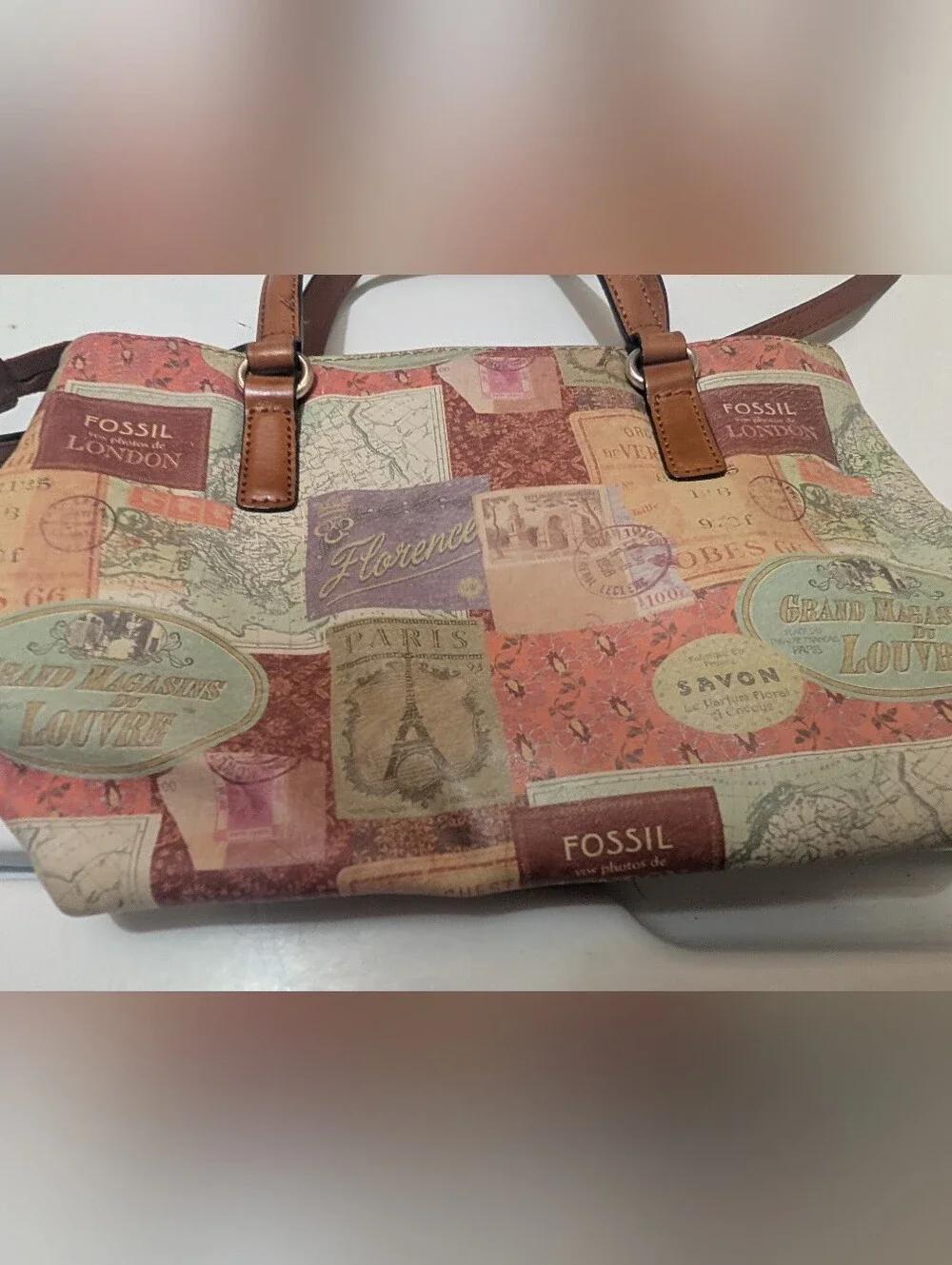 Vintage Fossil NWT Coronado Boho Leather Multicolor Floral Two Strap Purse